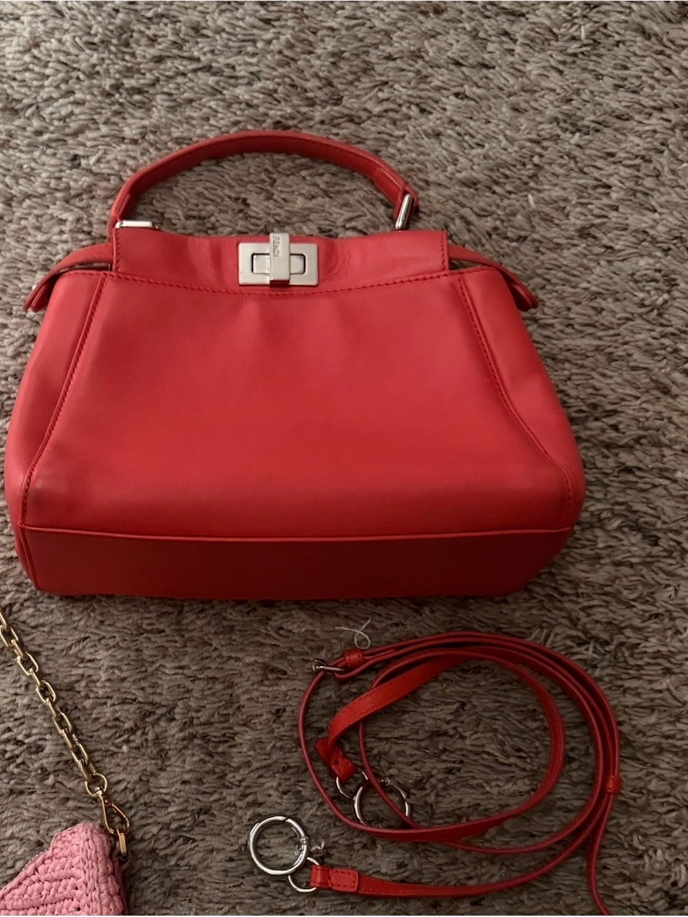 Fendi Peekaboo Red Orange Leather Top-Handle Satchel with Removable Strap